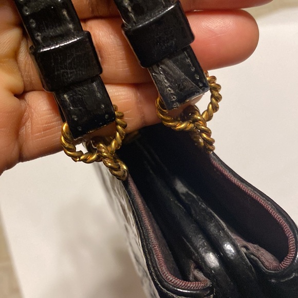 VINTAGE LADIES BLACK PATENT LEATHER MINI HANDBAG - Picture 6 of 14